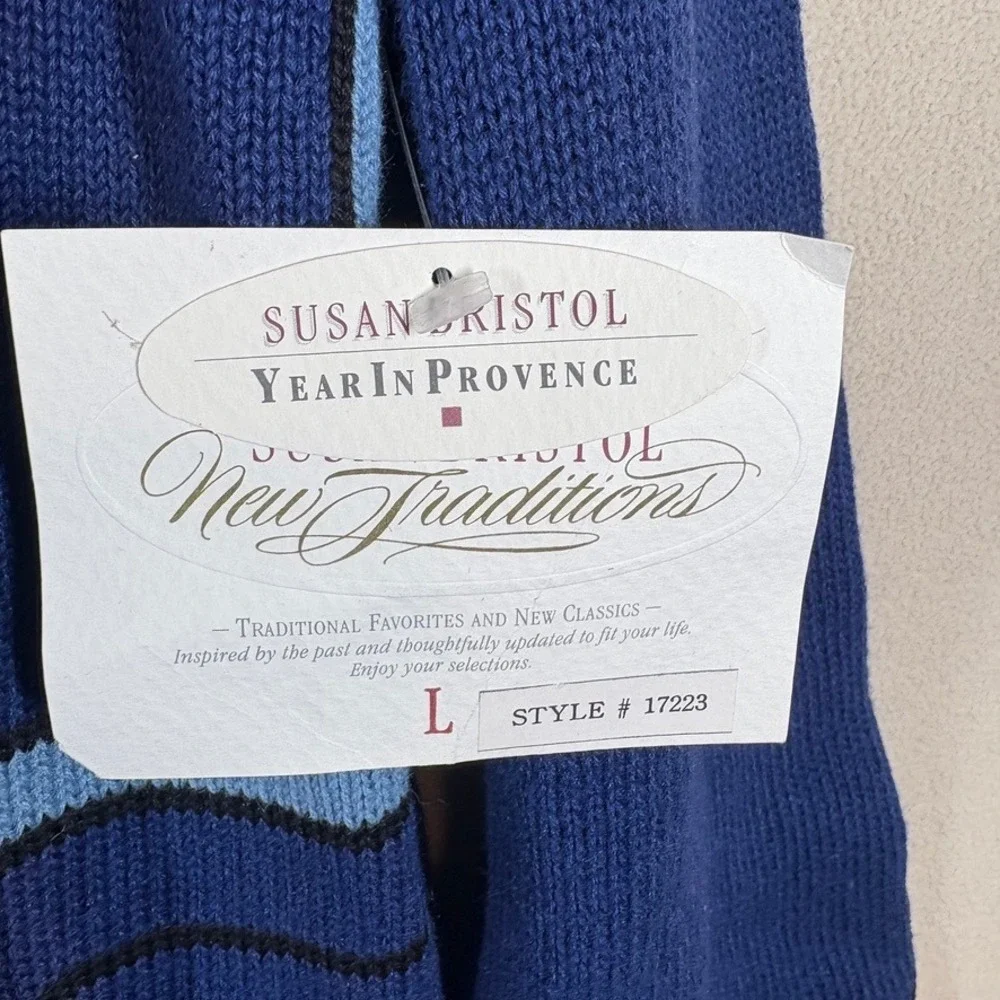 NOS Vtg 1993 Susan Bristol Sweater L Blue Embroidered Cottagecore French Country